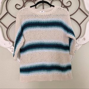 J.Jill Multicolor Striped Linen Blend Crochet Knit Sweater M